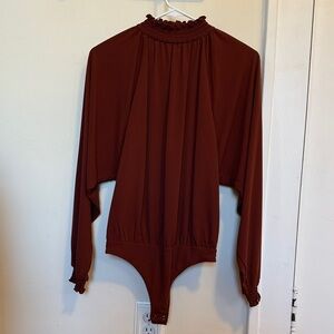 Express Dark Burgundy Mock Neck Blouse